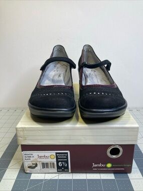 Jambu Mary Jane Shoe Brighton Wedge Support Comfort Shoe Black Suede Womens 6.5